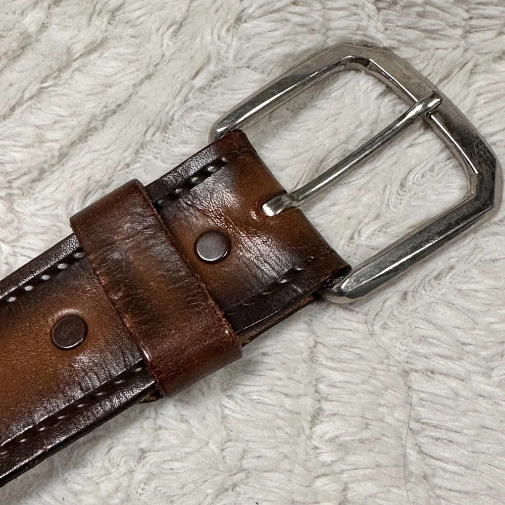Men's Thick Brown Leather Tooled Cowhide Belt, 38